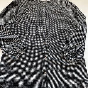 Liz Claiborne Blouse Top Size XL Black White Polka Dot Long Sleeve Butto…